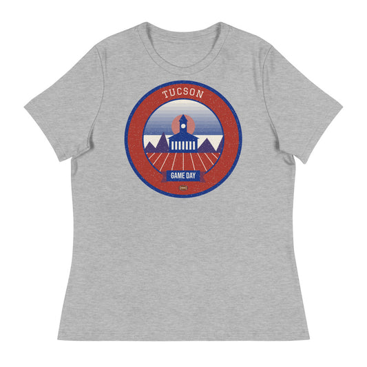 Women's Brick Red Saguaro Game Day Tee in athletic heather, front