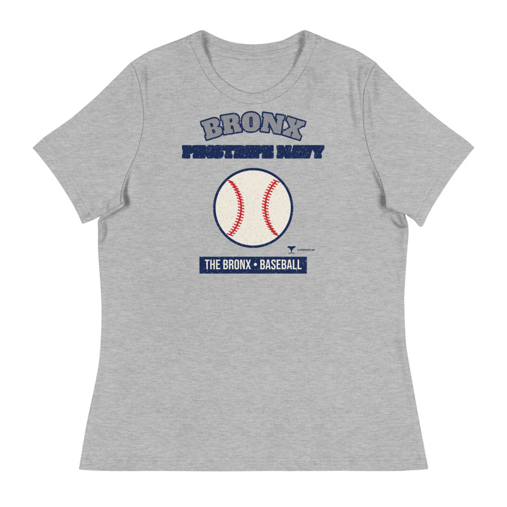 Women's Bronx Pinstripe Navy Baseball Tee in athletic heather, front