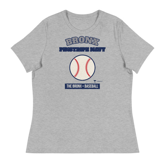 Women's Bronx Pinstripe Navy Baseball Tee in athletic heather, front