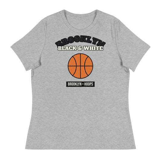 Women's Brooklyn Black & White Hoops Tee in athletic heather, front