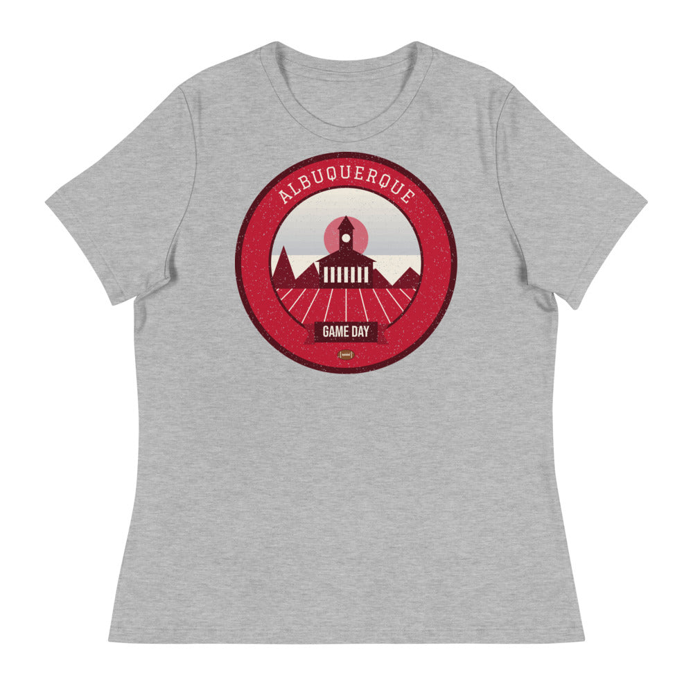 Women's Cherry & Silver Balloon Game Day Tee in athletic heather, front