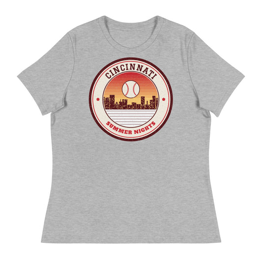 Women's Cincinnati Summer Nights Ballpark Tee in athletic heather, front