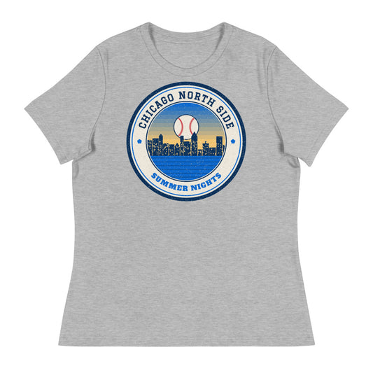 Women's Chicago North Side Summer Nights Ballpark Tee in athletic heather, front