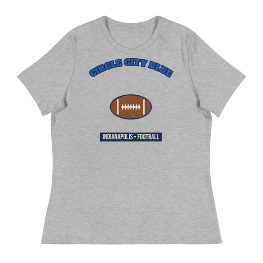 Women's Circle City Blue Football Tee in athletic heather, front
