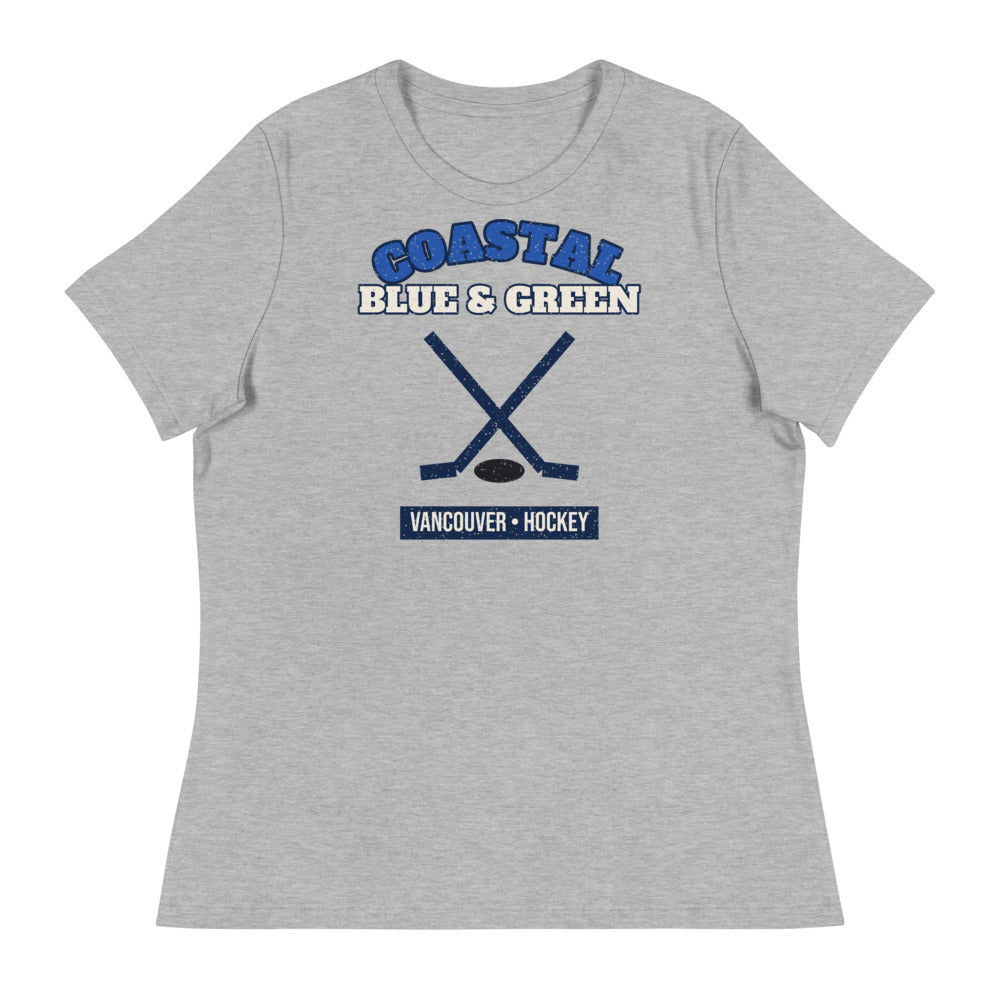 Women's Coastal Blue & Green Hockey Tee in athletic heather, front