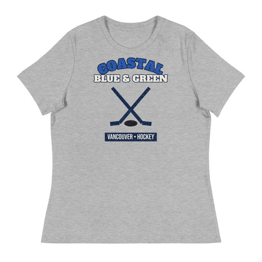 Women's Coastal Blue & Green Hockey Tee in athletic heather, front