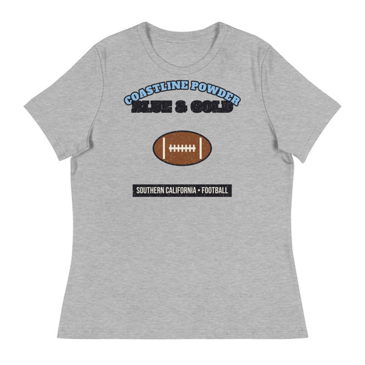 Women's Coastline Powder Blue & Gold Football Tee in athletic heather, front