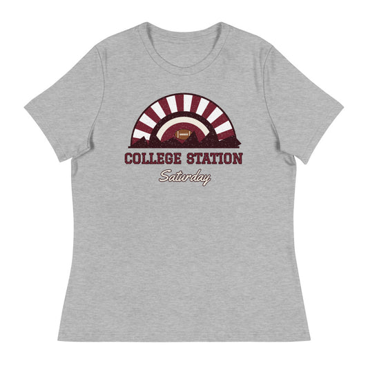 Women's College Station Saturday Tee in athletic heather, front