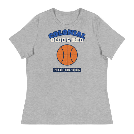 Women's Colonial Blue & Red Hoops Tee in athletic heather, front