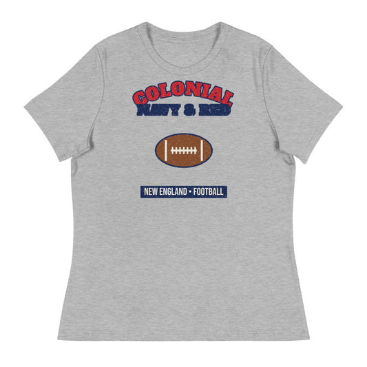 Women's Colonial Navy & Red Football Tee in athletic heather, front