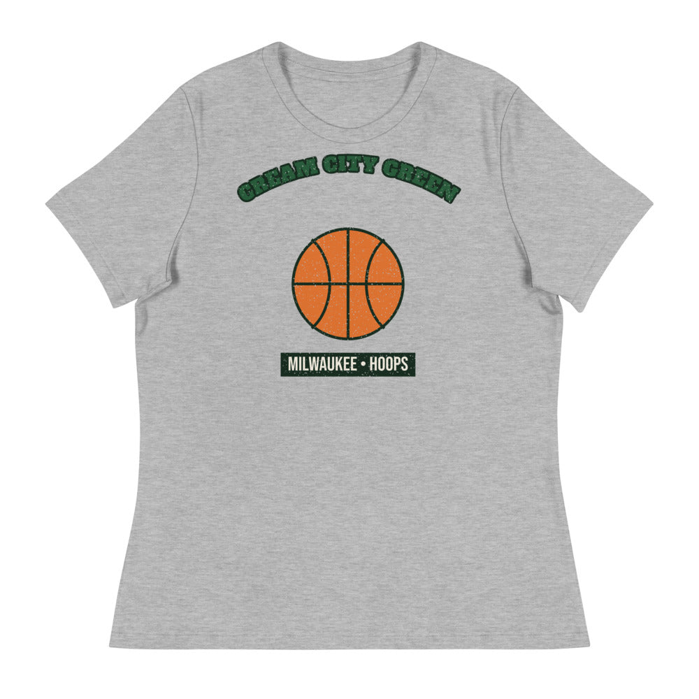 Women's Cream City Green Hoops Tee in athletic heather, front