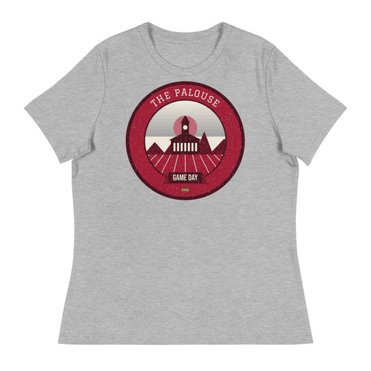 Women's Crimson & Gray Wheat Hills Game Day Tee in athletic heather, front