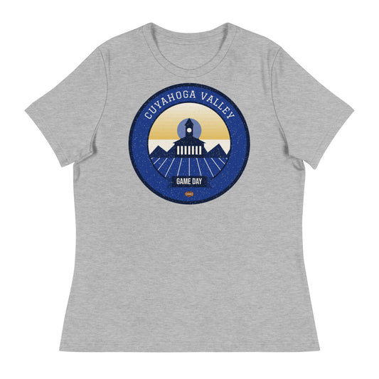 Women's Deep Blue & Gold Valley Falls Game Day Tee in athletic heather, front