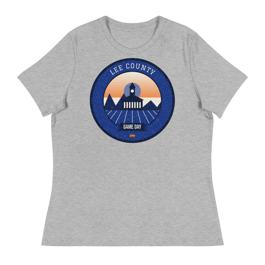 Women's Deep Blue & Orange Oak Corner Game Day Tee in athletic heather, front