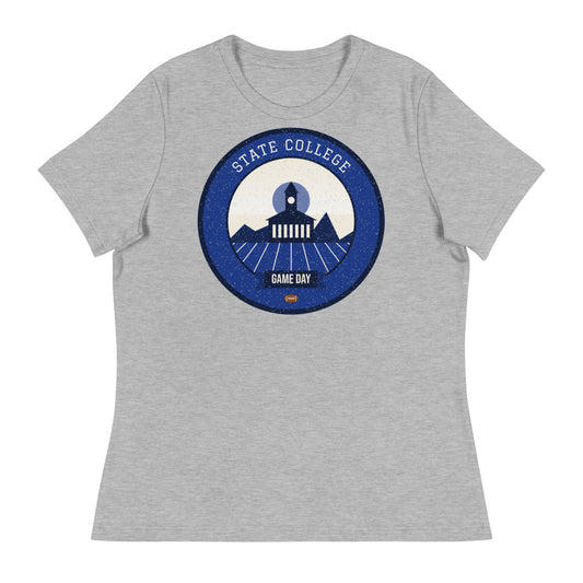 Women's Deep Blue & White Ridge Game Day Tee in athletic heather, front