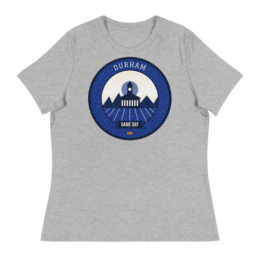 Women's Deep Blue Gothic Spire Game Day Tee in athletic heather, front