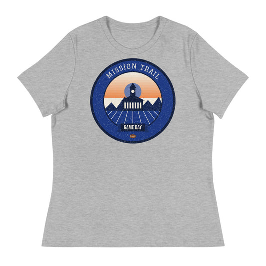 Women's Deep Blue Mission Trail Game Day Tee in athletic heather, front