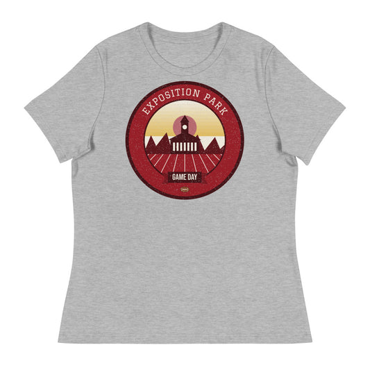 Women's Deep Red & Gold Exposition Game Day Tee in athletic heather, front