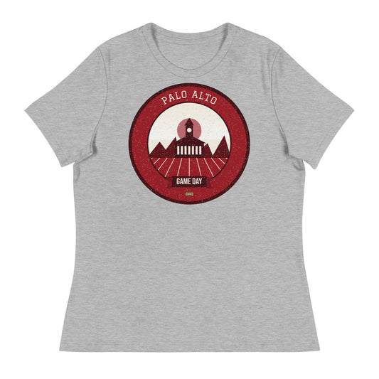 Women's Deep Red Sandstone Game Day Tee in athletic heather, front