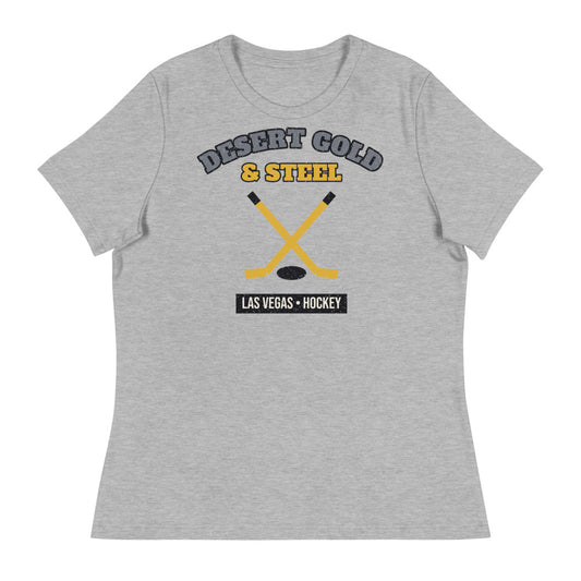 Women's Desert Gold & Steel Hockey Tee in athletic heather, front