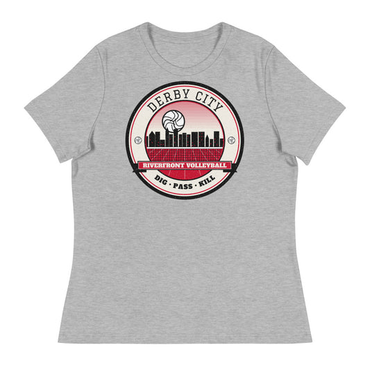 Derby City Riverfront Volleyball Women's Tee in athletic heather, front