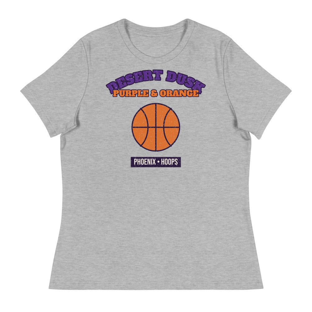 Women's Desert Dusk Purple & Orange Hoops Tee in athletic heather, front