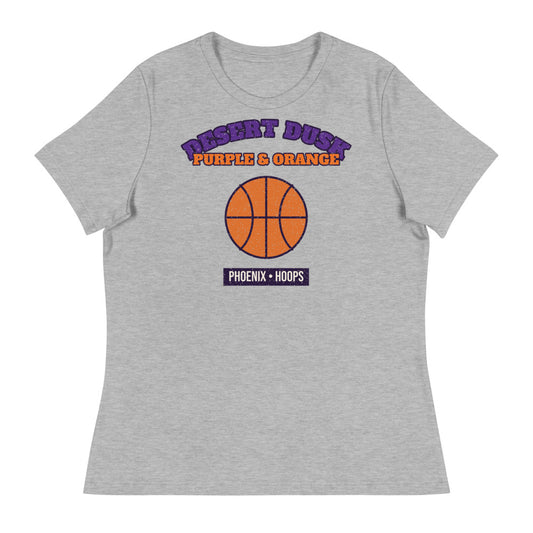 Women's Desert Dusk Purple & Orange Hoops Tee in athletic heather, front