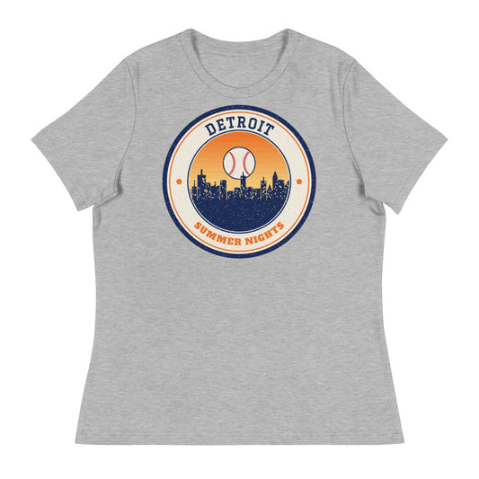 Women's Detroit Summer Nights Ballpark Tee in athletic heather, front