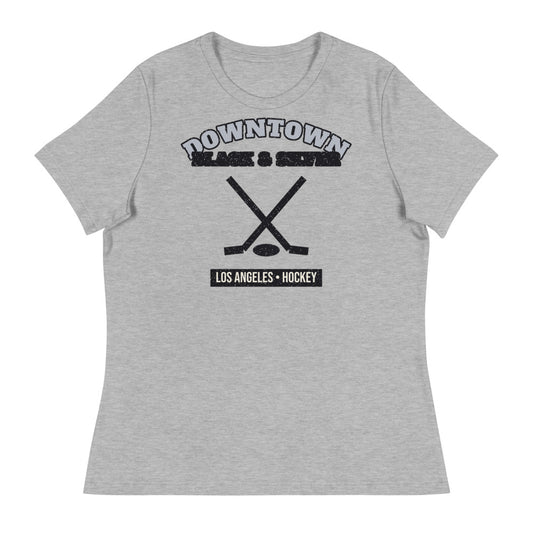Women's Downtown Black & Silver Hockey Tee in athletic heather, front