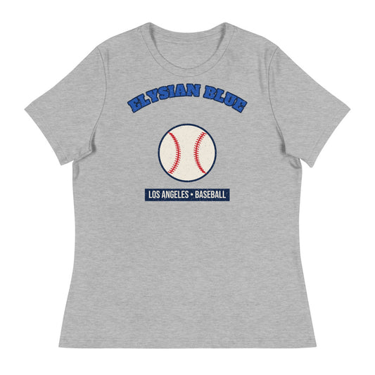 Women's Elysian Blue Baseball Tee in athletic heather, front