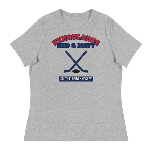 Women's Everglades Red & Navy Hockey Tee in athletic heather, front