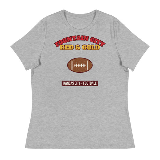 Women's Fountain City Red & Gold Football Tee in athletic heather, front