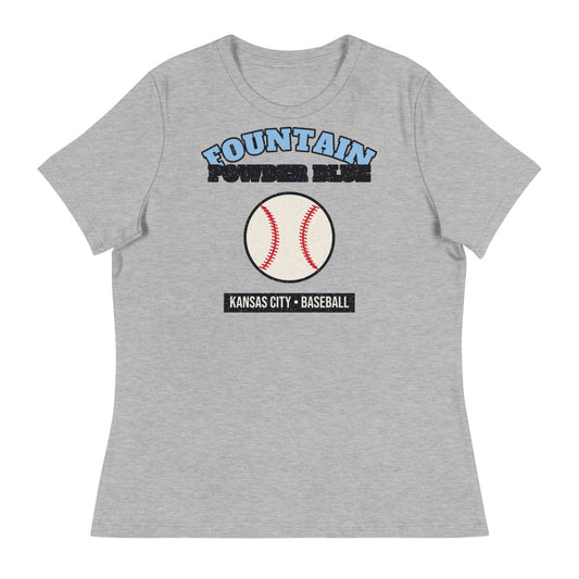 Women's Fountain Powder Blue Baseball Tee in athletic heather, front