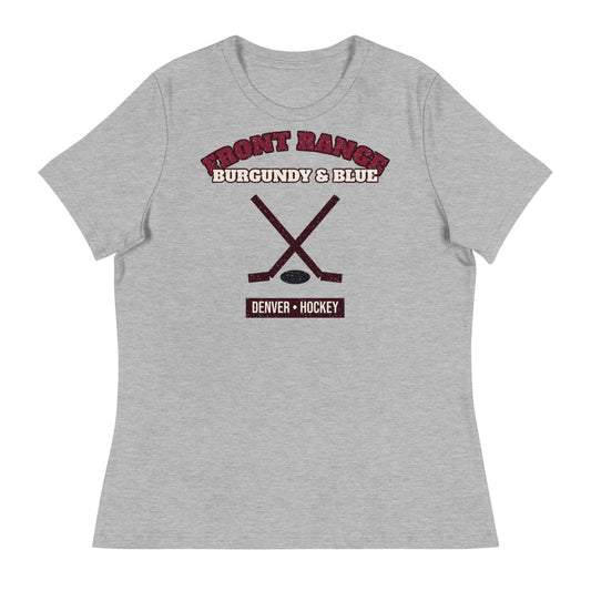 Women's Front Range Burgundy & Blue Hockey Tee in athletic heather, front
