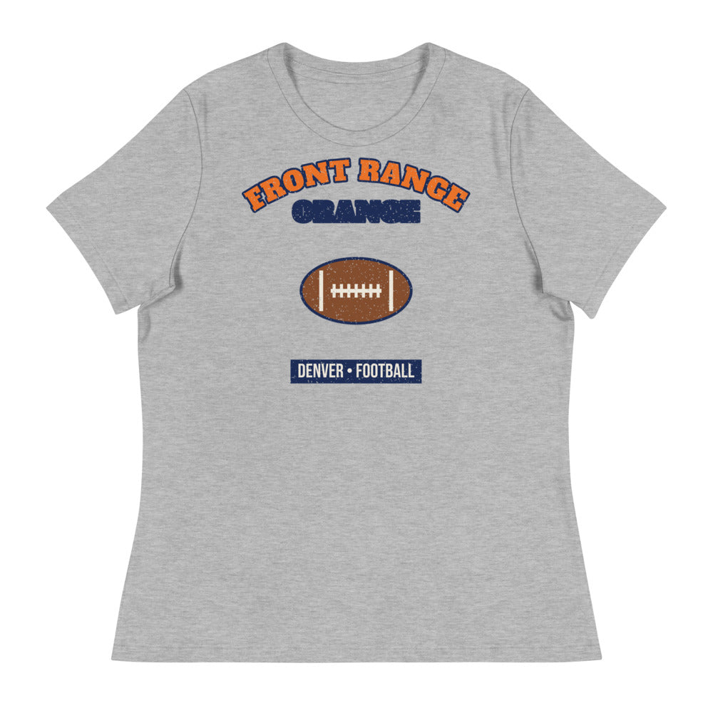 Women's Front Range Orange Football Tee in athletic heather, front