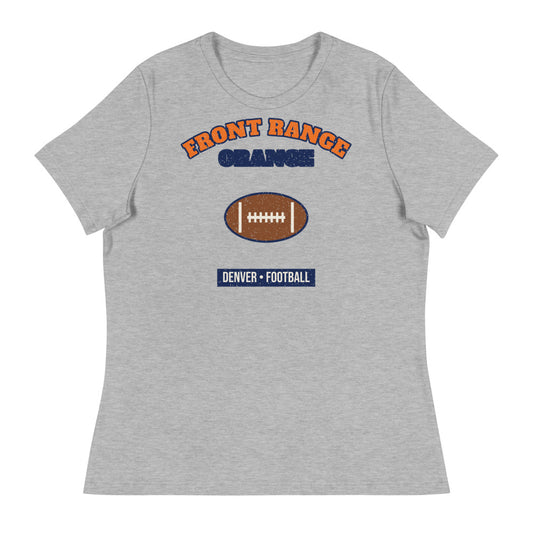 Women's Front Range Orange Football Tee in athletic heather, front