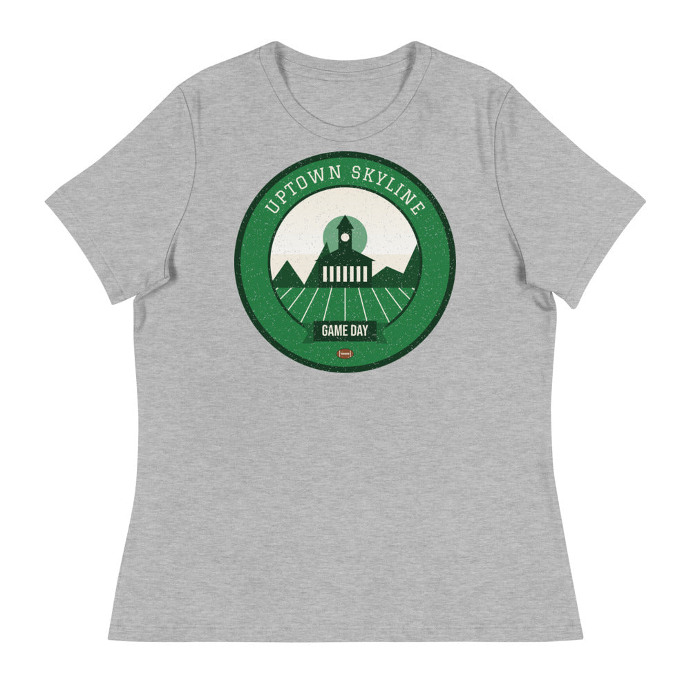 Women's Green & White Uptown Game Day Tee in athletic heather, front