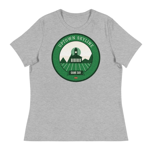 Women's Green & White Uptown Game Day Tee in athletic heather, front