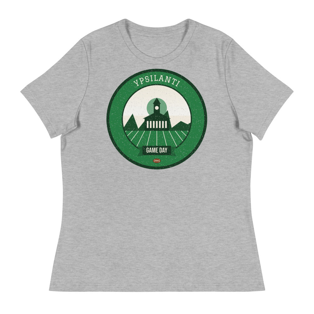 Women's Green & White Water Tower Game Day Tee in athletic heather, front