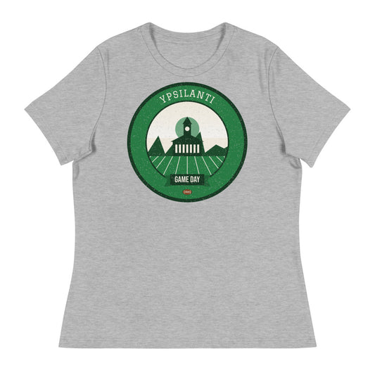 Women's Green & White Water Tower Game Day Tee in athletic heather, front
