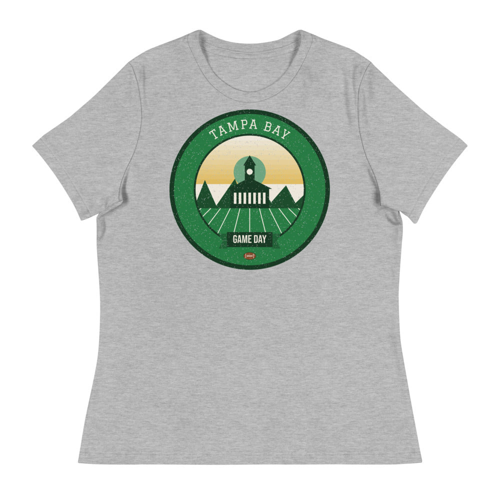 Women's Green & Gold Bay Lights Game Day Tee in athletic heather, front