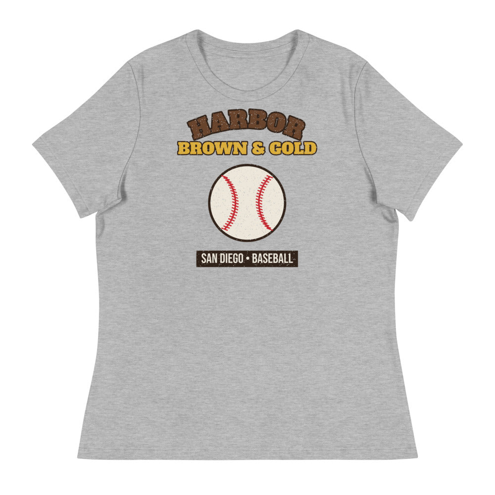 Women's Harbor Brown & Gold Baseball Tee in athletic heather, front