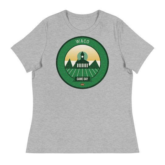 Women's Green & Gold Brazos Bridge Game Day Tee in athletic heather, front