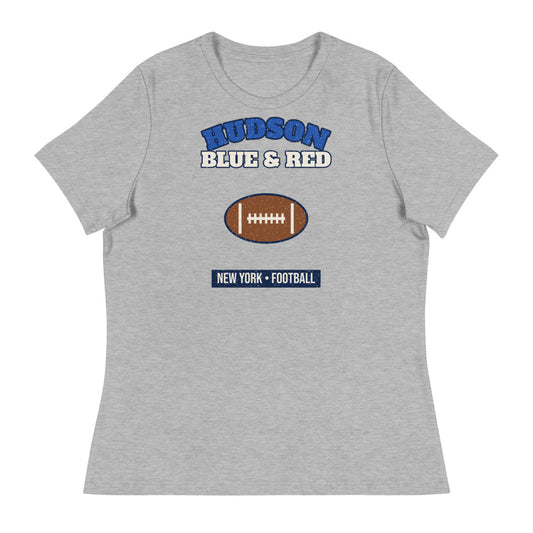 Women's Hudson Blue & Red Football Tee in athletic heather, front