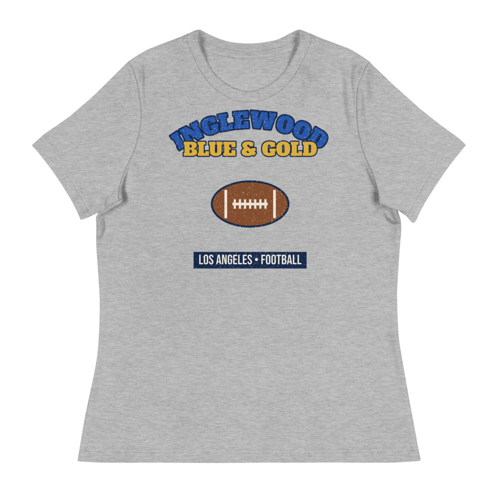 Women's Inglewood Blue & Gold Football Tee in athletic heather, front