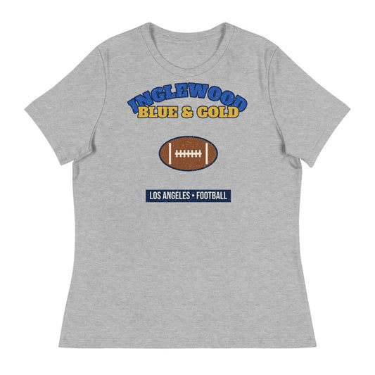 Women's Inglewood Blue & Gold Football Tee in athletic heather, front