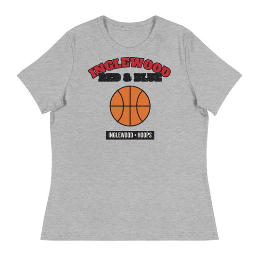 Women's Inglewood Red & Blue Hoops Tee in athletic heather, front