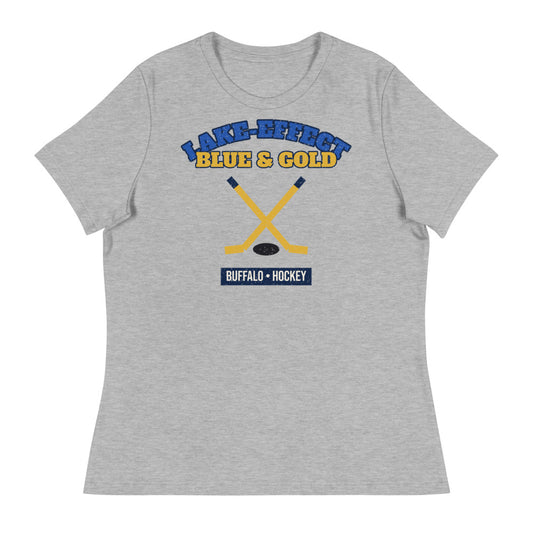 Women's Lake-Effect Blue & Gold Hockey Tee in athletic heather, front