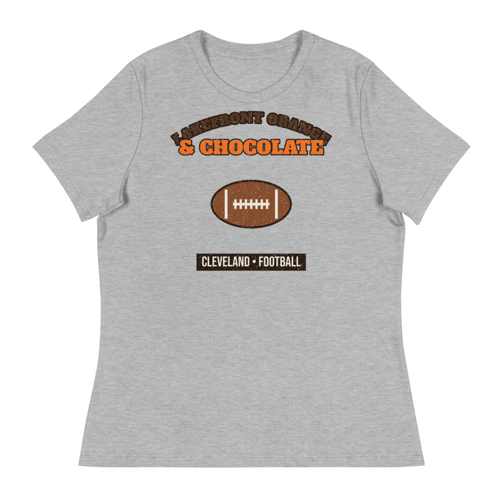 Women's Lakefront Orange & Chocolate Football Tee in athletic heather, front