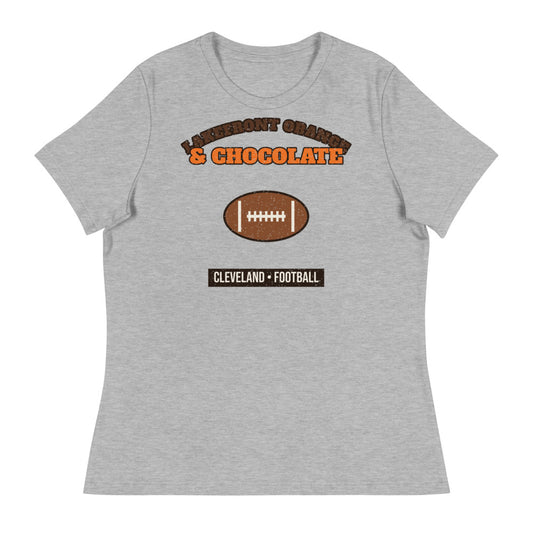 Women's Lakefront Orange & Chocolate Football Tee in athletic heather, front